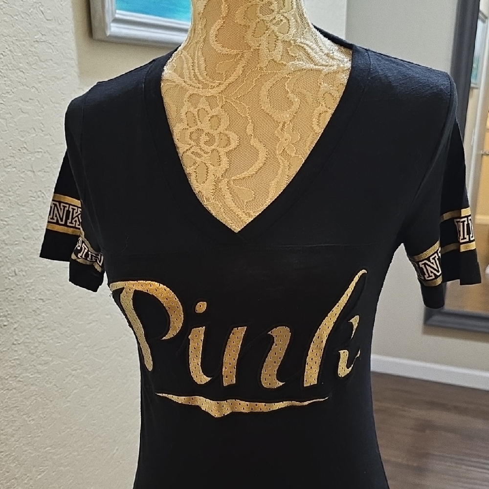 PINK V-neck Football Tee